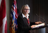 Carolyn Bennett, Minister of Mental Health and Addictions and Associate Minister of Health, pauses during a news conference in Vancouver, on Monday, Jan. 30, 2023. Bennett says she is concerned some may misunderstand the role harm reduction plays in reducing overdose deaths following the proposal of legislation from Manitoba's Progressive Conservatives that would require supervised drug consumption sites apply for licensing. THE CANADIAN PRESS/Darryl Dyck