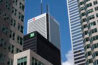 The Bank of Montreal and TD Bank towers are photographed on April 21 2020. 