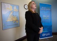 NL Hydro CEO Jenifer Williams speaks to reporters about the successful conclusion of testing of the Labrador-Island link, in St. John's, Wednesday, April 12, 2023. THE CANADIAN PRESS/Paul Daly