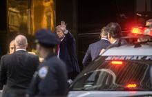 FILE -- Former President Donald Trump arrives at Trump Tower in New York, April 3, 2023. The Manhattan district attorney finds himself in the eye of the storm after an investigation by his office led to the indictment of former President Donald J. Trump. (Dave Sanders/The New York Times)