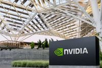 FILE PHOTO: The logo of NVIDIA as seen at its corporate headquarters in Santa Clara, California, in May of 2022. Courtesy NVIDIA/Handout via REUTERS/File Photo