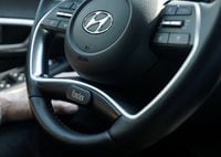 FILE PHOTO: A view shows a steering wheel inside a Hyundai Sonata automobile during an event organized by Yandex in Moscow, Russia May 27, 2020. REUTERS/Shamil Zhumatov/File Photo