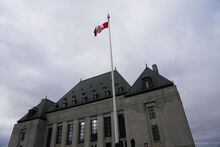 The flag of the Supreme Court of Canada flies on the east flagpole in Ottawa, on Monday, Nov. 28, 2022. THE CANADIAN PRESS/Sean Kilpatrick