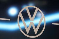 FILE PHOTO: A Volkswagen logo is seen during the New York International Auto Show, in Manhattan, New York City, U.S., April 5, 2023. REUTERS/Andrew Kelly