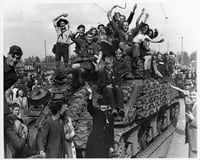 Canadian troops from the 4th Canadian Armoured Division liberate Hilversum, the Netherlands, on May 7, 1945.
