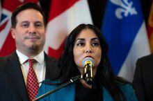 B.C. Attorney General Niki Sharma speaks during a Federal-Provincial-Territorial (FPT) Ministers meeting on bail reform in Ottawa, on Friday, March 10, 2023. THE CANADIAN PRESS/Spencer Colby