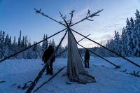 Supporters of Wet'suwet'en Nation hereditary chiefs cut trees near Houston, B.C., in January of 2020 to use for a canvas tent at their support camp.
