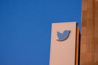 FILE PHOTO: A view of the Twitter logo at its corporate headquarters in San Francisco, California, U.S. October 27, 2022. REUTERS/Carlos Barria