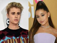 (COMBO) This combination of file pictures created on May 8, 2020 shows singer Justin Beiber (L) on November 22, 2015 in Los Angeles; and singer Ariana Grande on December 6, 2018, in New York City. - Grande and Bieber have teamed up for a duet to fundraise for the children of frontline workers fighting coronavirus. The pair, both of them 26, dropped "Stuck With U" early on May 8, 2020,, a typically bubblegum sweet ode to isolation with a significant other. (Photos by Valerie MACON and Angela Weiss / AFP) (Photo by VALERIE MACON,ANGELA WEISS/AFP via Getty Images)