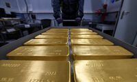 Ingots of 99.99 percent pure gold are placed in a workroom at Krastsvetmet precious metals plant in the Siberian city of Krasnoyarsk, Russia, January 31, 2023. REUTERS/Alexander Manzyuk