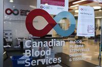 A blood donor clinic pictured at a shopping mall in Calgary, Alta., Friday, March 27, 2020. Canadian Blood Services has today recommended that Canada end the ban on gay men donating blood, in a submission to Health Canada. THE CANADIAN PRESS/Jeff McIntosh