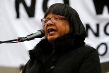 (FILES) In this file photo taken on January 11, 2020 Britain's main opposition Labour Party shadow Home Secretary Dianne Abbott addresses a demonstration against the threat of war on Iran, in Trafalgar Square, central London. - The UK's main opposition Labour party suspended prominent member Diane Abbott as an MP on Sunday, April 23, pending an investigation into comments she made that Jewish people were not subject to racism "all their lives". (Photo by Tolga AKMEN / AFP) (Photo by TOLGA AKMEN/AFP via Getty Images)