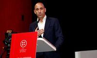 Soccer Football - Spanish Soccer Federation Meeting - Ciudad Del Futbol Las Rozas, Las Rozas, Spain - August 25, 2023  President of the Royal Spanish Football Federation Luis Rubiales announces he will be staying as president during the meeting RFEF/Handout via REUTERS