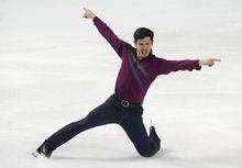 Keegan Messing, of Canada, performs in the men's short program at the Four Continents Figure Skating Championships on Thursday, Feb. 9, 2023, in Colorado Springs, Colo. (AP Photo/David Zalubowski)
