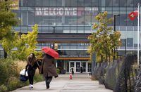 People walk around Humber College, in Toronto on Monday, October 16, 2017.&nbsp;Ontario is extending a tuition freeze for college and universities through next year.&nbsp;THE CANADIAN PRESS/Cole Burston