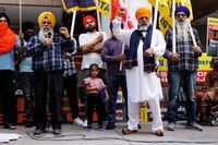 Demonstrators rally in support of Khalistan, an advocated independent Sikh homeland, outside the Indian consulate in Toronto on September 25, 2023, following the murder of Sikh separatist Hardeep Singh Nijjar. Prime Minister Justin Trudeau's assertion on September 17, 2023 that agents linked to New Delhi may have been responsible for the June 18 murder of Hardeep Singh Nijjar, a Canadian citizen, sent shockwaves through both countries, prompting the reciprocal expulsion of diplomats. (Photo by Cole BURSTON / AFP) (Photo by COLE BURSTON/AFP via Getty Images)