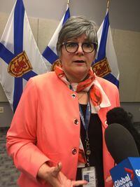 Cathy Montreuil, deputy minister of the Nova Scotia Department of Education, speaks to reporters in Halifax, Tuesday, Jan. 28, 2020. Staffing shortages in Nova Scotia daycares are forcing some centres to reduce services. THE CANADIAN PRESS/Michael Tutton