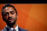 Chamath Palihapitiya, Founder and CEO of Social Capital, presents during the 2018 Sohn Investment Conference in New York City, U.S., April 23, 2018.