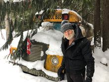 Dag with his bus in the Okanagan, near Silver Star mountain February 2019