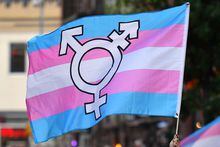 A person holds a transgender pride flag as people gather on Christopher Street outside the Stonewall Inn for a rally to mark the 50th anniversary of the Stonewall Riots in New York, June 28, 2019. - The June 1969 riots, sparked by repeated police raids on the Stonewall Inn -- a well-known gay bar in New York's Greenwich Village -- proved to be a turning point in the LGBTQ community's struggle for civil rights. (Photo by ANGELA WEISS / AFP)ANGELA WEISS/AFP/Getty Images