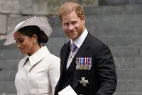 FILE - Prince Harry and his wife Meghan, Duchess of Sussex, depart after attending a service of thanksgiving for the reign of Queen Elizabeth II at St Paul's Cathedral in London, June 3, 2022. Prince Harry won the first stage of a libel suit against the publisher of Britain’s Mail on Sunday newspaper as a judge ruled Friday, July 8 that parts of a story about his fight for police protection in the U.K. were defamatory. (AP Photo/Alberto Pezzali, file)