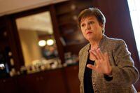 FILE PHOTO: IMF Managing Director Kristalina Georgieva gestures during an interview with Reuters, in Berlin, Germany, October 26, 2022. REUTERS/Michele Tanntussi