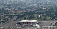 An aerial view shows The Forum arena in Inglewood, California on May 9, 2019. - Clippers owner Steve Ballmer said on March 24, 2020 that he'd reached an agreement to purchase the iconic Los Angeles Forum, eliminating a hurdle in his plan to build a new arena for his NBA team nearby. (Photo by Daniel SLIM / AFP) / ALTERNATE CROP (Photo by DANIEL SLIM/AFP via Getty Images)