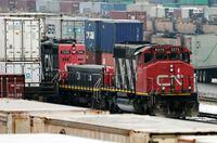 FILE PHOTO: Trains are seen in the yard at the at the CN Rail Brampton Intermodal Terminal after Teamsters Canada union workers and Canadian National Railway Co. and failed to resolve contract issues, in Brampton, Ontario, Canada November 19, 2019.  REUTERS/Mark Blinch/File Photo