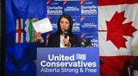 United Conservative Party Leader and Premier Danielle Smith celebrates her win in a byelection in Medicine Hat, Alta., Tuesday, Nov. 8, 2022.THE CANADIAN PRESS/Jeff McIntosh