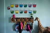 Children's backpacks and shoes are seen at a daycare, in Langley, B.C., on Tuesday May 29, 2018.THE CANADIAN PRESS/Darryl Dyck
