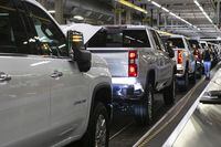 General Motors says it's investing $280 million in its Oshawa assembly plant to produce its next generation of full-sized internal combustion engine pickup trucks. Chevrolet Silverados sit on the General Assembly line at the GM plant in Oshawa, Ontario, on Tuesday, February 22 2022. THE CANADIAN PRESS/Chris Young
