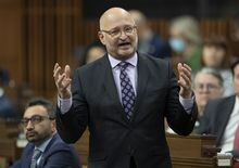Justice Minister and Attorney General of Canada David Lametti rises during Question Period, in Ottawa, Thursday, Nov. 24, 2022. Debate over medical assistance in dying is heating up as a deadline approaches to expand the program to people whose sole underlying condition is a mental disorder. THE CANADIAN PRESS/Adrian Wyld