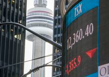 A sign board in Toronto displays the level of the TSX close on Monday March 16, 2020. About a quarter of Canadians are losing faith in the stock market and are now looking to cash out their investments, a new survey has found.THE CANADIAN PRESS/Frank Gunn