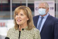 Ontario Health Minister Christine Elliott speaks during the daily briefing at a mass vaccination centre in Toronto on Tuesday, March 30, 2021. THE CANADIAN PRESS/Frank Gunn