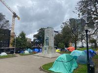 A tent encampment on the Grand Parade in Halifax is shown on Oct.16, 2023. Halifax Regional Municipality says it will no longer be advising all homeless people living in tents in Grand Parade to leave. THE CANADIAN PRESS/Lyndsay Armstrong