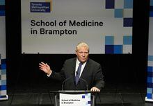 Ontario Premier Doug Ford speaks as he holds a press conference in Brampton., Ont., on Friday, January 27, 2023. Ontario Premier Doug Ford says he's disappointed the federal environment minister indicated he'd consider intervening in the province's Greenbelt development plans.THE CANADIAN PRESS/Nathan Denette