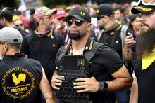 FILE - Proud Boys chairman Enrique Tarrio rallies in Portland, Ore. Outside pressures and internal strife are roiling two far-right extremist groups after members were charged in the attack on the U.S. Capitol, Aug. 17, 2019. A jury will soon decide whether the onetime leader of the Proud Boys extremist group is guilty in one of the most serious cases brought in the Jan. 6 attack on the U.S. Capitol. (AP Photo/Noah Berger, File)