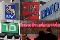FILE PHOTO: A combination photo shows Canadian banks RBC, CIBC, BMO, TD and Scotiabank in Toronto, Ontario, Canada on March 16, 2017. REUTERS/Chris Helgren/File Photo