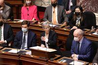 Finance Minister Selina Robinson delivers the budget speech in the legislative assembly at legislature in Victoria, B.C., on Tuesday, February 22, 2022. THE CANADIAN PRESS/Chad Hipolito