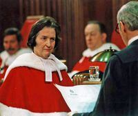 Justice Bertha Wilson listens as the court registrar reads the proclamation appointing her to the Supreme Court of Canada during a ceremony in Ottawa March 30, 1982. Wilson, the first woman appointed to the Supreme Court of Canada has died. She was 83. (CP PICTURE ARCHIVE/Files))