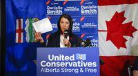 United Conservative Party Leader and Premier Danielle Smith celebrates her win in a byelection in Medicine Hat, Alta., Tuesday, Nov. 8, 2022. THE CANADIAN PRESS/Jeff McIntosh