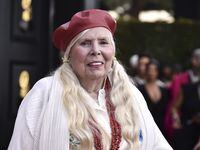 FILE - Joni Mitchell arrives at the 64th Annual Grammy Awards on April 3, 2022, in Las Vegas. The 78-year-old music legend will perform on June 10 at the Gorge Amphitheatre, a venue in Washington state. (Photo by Jordan Strauss/Invision/AP, File)