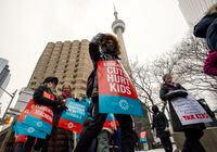 Striking Ontario teachers protest in downtown Toronto on Thursday, February 6, 2020.