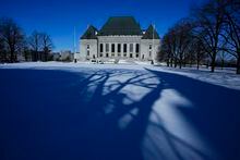 The Supreme Court of Canada is pictured in Ottawa on Friday, March 3, 2023. Arguments are underway before the Supreme Court of Canada in a long-awaited case over the federal Impact Assessment Act. THE CANADIAN PRESS/Sean Kilpatrick