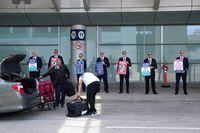 WestJet Airlines pilots stand on a picket line at Toronto's Pearson Airport on Monday May 8, 2023. WestJet CEO Alexis von Hoensbroech says a massive gap remains between the airline's offer to pilots and the union's counterproposal for a new contract as job action looms. THE CANADIAN PRESS/Chris Young