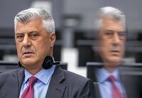 Former Kosovo president Hashim Thaci sits before a war crimes court in The Hague, on Nov. 9, 2020.