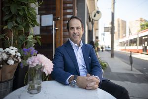 Darryl White, Bank of Montreal CEO, outside the AM Coffee Shop, on June 15, 2021. The shop in west end Toronto is a commercial banking client of the Bank of Montreal.