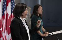 Minister of Economic Development, Minister of International Trade and Minister of Small Business and Export Promotion Mary Ng, right, looks on as United States Trade Representative Katherine Tai speaks during a joint news conference in Ottawa, Thursday, May 5, 2022. The United States is filing another formal dispute over what it considers Canada’s failure to live up to its trade obligations to American dairy farmers and producers.THE CANADIAN PRESS/Adrian Wyld