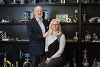 President of Armour Valve, Liz McBeth, poses for a photograph with the company's founder and her father, Ian Braff, at their office in Scarborough, Ont., on Wednesday, April 20, 2022.  Tijana Martin/ The Globe and Mail
