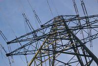 "electrical high voltage power pylon  and lines, horizontal."